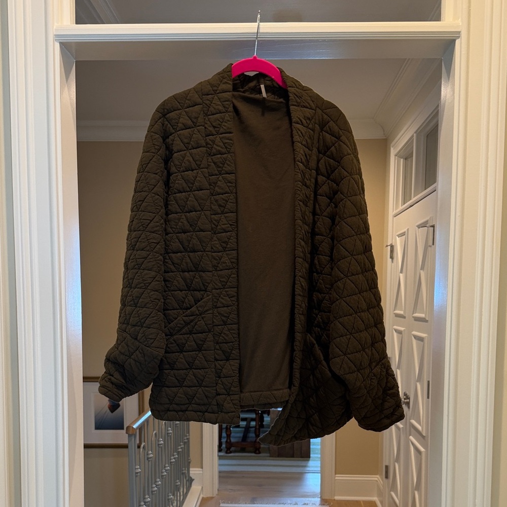 Hello Nite Quilted green Jacket - Classic Open Front Coat(bw)